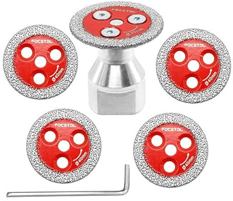 FOCSTOL Diamant Trennscheibe Fliesen - 5 Stück 40mm Mini Diamant Fliesenscheibe und 1 Stück M14 Gewinde Flansch für Marmor Granit Kunststein Porzellan Fliesen Keramik