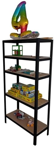 RLW-Gerätevertrieb Étagère design pour charges lourdes jusqu'à 875 kg, 5 tablettes en bois massif, revêtement par pulvérisation noir