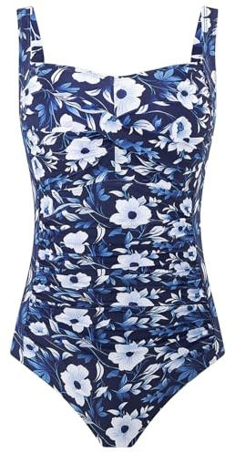 Aidotop Womens One Piece Swimsuit Tummy Control Swimwear with Retro Ruched Monokini Bathing Suits(73Blue White Flower,M)