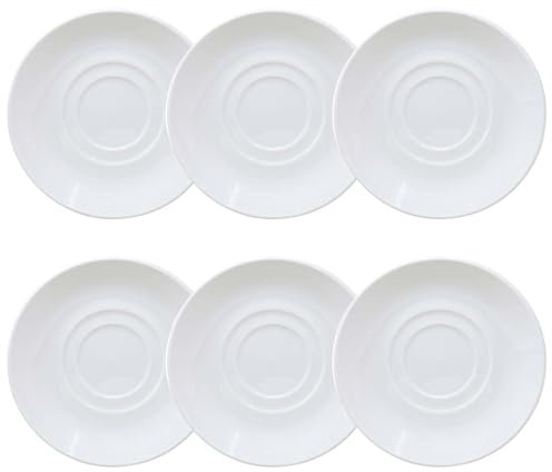 UNIQUE HOME LIVING Stacking Saucer Set of 6, 5.9 Inch White Ceramic Tea Coffee Cup Saucers, Afternoon Tea Party Dinnerware, Small Serving Plates Microwave, Oven& Dishwasher Safe