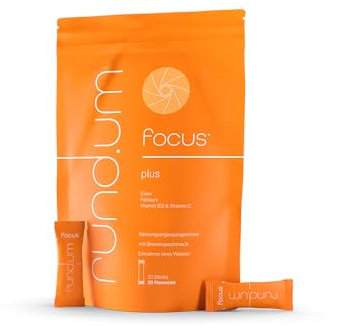 rund.um Focus Sticks - Eisen, Folsäure, Vitamin B12 & Vitamin C - praktische Portionssticks für mehr Konzentration, Fokus & Energie im Alltag - Nahrungsergänzungsmittel - 20 Stück