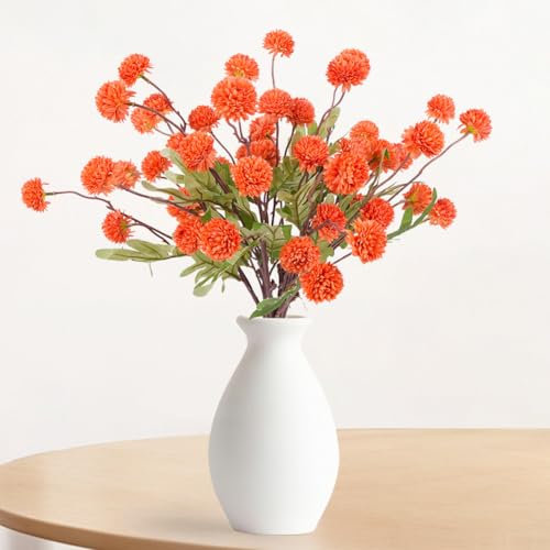 HOTUT Flores Falsas de Kiku, 10 Piezas Flores Artificiales Crisantemo, Ramo Artificial para Decoración del Hogar, Oficina, Jardín Arreglos Florales - Naranja