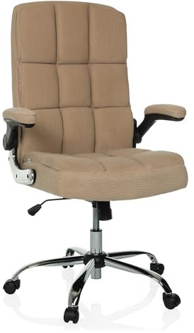 MyBuero Chefsessel gepolstert mit Cord-Optik Relax WD 100 höhenverstellbarer Drehstuhl mit klappbaren Armlehnen, Beige