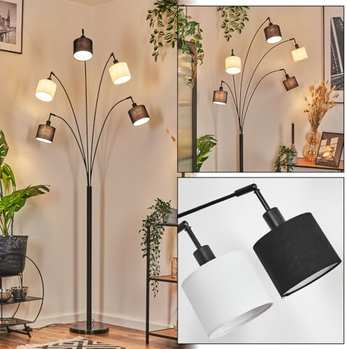 HOFSTEIN Stehleuchte Bassagoda, moderne Stehlampe mit Marmorfuß aus Metall/Stoff in Schwarz/Weiß, verstellbare Leuchte mit Fußschalter, E14, Wohnzimmer, Schlafzimmer, Flur, Büro