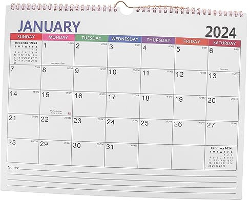 VILLFUL Wandkalender Englischer Kalender Monatskalender Wandkalender zum Aufhängen für Täglichen Gebrauch Stabiler Jahreskalender Feiertagskalender für Zuhause und Büro Terminkalender