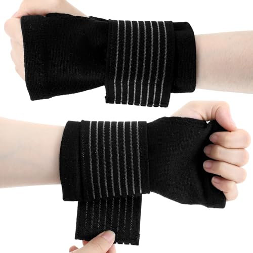 Paquete de 2 correas de soporte de muñeca, envolturas de compresión ajustables para aliviar el dolor de muñeca, tendinitis, túnel carpiano, deportes para hombres y mujeres (negro)