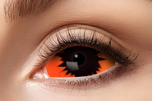 Zoelibat Eyecatcher - Orange Demon - Orange-Schwarze Sclera Kontaktlinsen 22mm – 6-Monatslinsen mit Aufbewahrungsbehälter – Effektvolle Halloween & Cosplay Linsen - Ohne Sehstärke