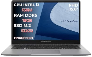 ASUS Expertbook P1, ordinateur portable, ordinateur portable i3-1315U, 16 Go RAM DDR5, 512 Go SSD PCIex 4.0, écran 15.6 FHD, ordinateur portable, ordinateur portable avec empreinte digitale