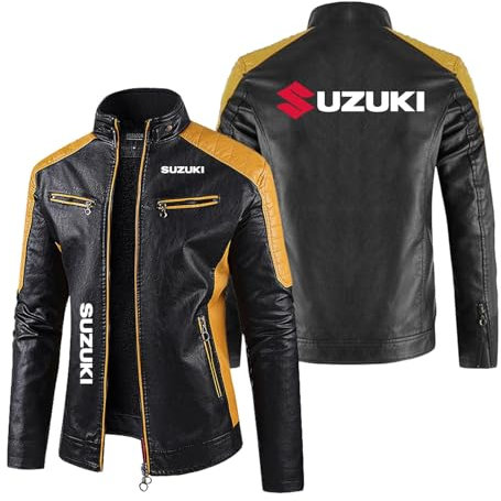 JYHBAQWN Giacca da Moto da Uomo, Maglia da Ciclismo per Suzuki, Capospalla Casual con Cerniera Completa, Tuta da Gara Antivento, Abbigliamento in Pelle Patchwork,M