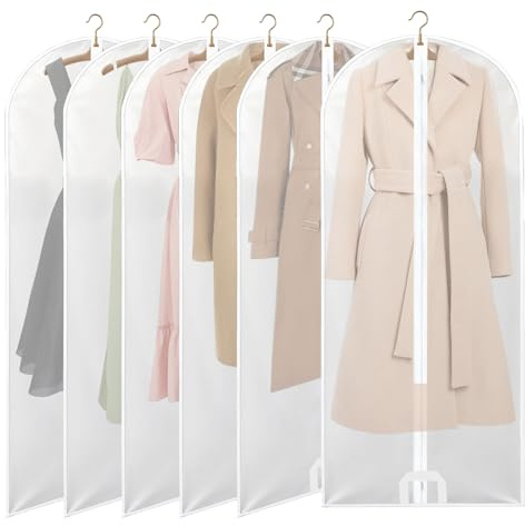 AWBEOT 6 PCS Copriabiti Antipolvere Trasparenti in PEVA Custodia Porta Abiti 60 × 140 cm Copriabiti Impermeabile Copertura Vestiti da Armadio e Viaggio per Smoking,Tute,Cappotti,Vestiti(Bianco,Grande)
