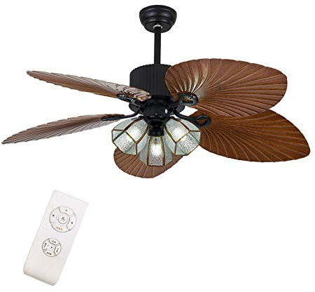 Ventiladores de Techo, Luces de Ventilador, Ventilador de Techo Tropical Retro de 52 Pulgadas para Interiores con Cadena de Luz, 5 Aspas Abs, 3 Velocidades con Control Remoto para Dormitorio, Comedor,