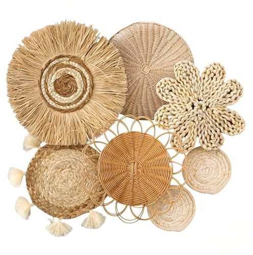 CeyKvo Boho Wandkorb Set 7-tlg. – handgewebt, Seegras Rattan – Deko | Boho-Design – vielseitig kombinierbar – passt zu Boho, Landhaus, Wabi-Sabi & Skandi – zeitlose Eleganz.