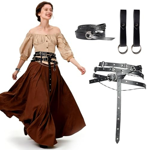Sophisticate Mittelalter GüRtel,Mittelalter Gürtel Damen mit Kette,Renaissance Einstellbare Faux Kette Gürtel Ideal FüR Mittelalter Kleidung Und Accessoires, Cosplay Und Den TäGlichen Gebrauch