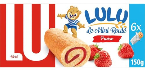 LU - Gâteaux fourrés à la fraise Le Mini Roulé Lulu | Onctueux et savoureux | Idéal pour le goûter | La boîte de 6 sachets - 150 g | LOT DE 4