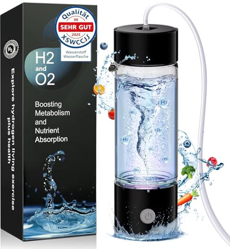 XSWCCJJ 2026 Wasserstoff Wasserflasche【Neu SPE PEM-Technologie - 5000PPB】 Hydrogen Water Bottle Wasseraufbereitung in 3 Minuten, 450ml Schwarz