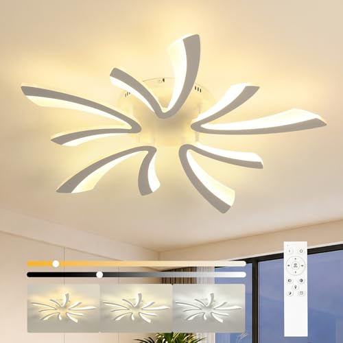 OTREN LED Deckenleuchte 70 cm, Moderne Blumen-Deckenlampe Dimmbar 3000–6500 K mit Fernbedienung, Nachtlicht & Speicherfunktion, für Wohnzimmer Schlafzimmer Esszimmer Küche