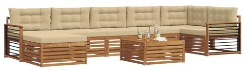 vidaXL Sofagarnituren 8 pcs Natur und Beige Massivholz Akazie, Garten Ecksofa Set, modernes Outdoor-Möbel, strapazierfähig, zum Chillen am Pool, für die Terrasse