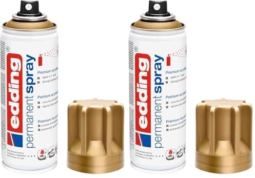edding 5200 Permanent Spray - Rich Gold Mat - 200 ml - Acrylic Paint for Painting and Decorating Glass, Metal, Wood, Ceramic, Plastic, Canvas - Aerosol Spray, Acrylic Spray, Paint Spray,4-NL5200924