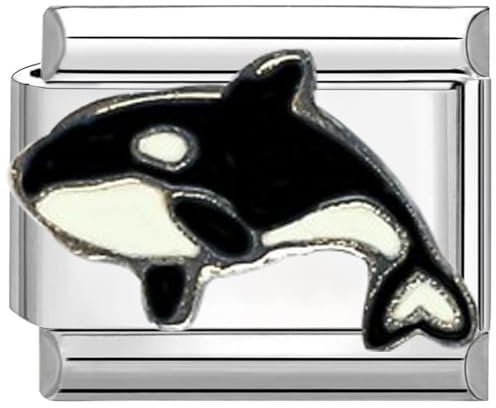 Quiges 9mm Italian Style Charm Modul Edelstahl Orca-Wal für Italienische Armbänder