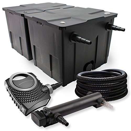 SunSun Komplettset: CBF-350B Teichfilter bis 60000 L Teichfilteranlage als Durchlauffilter, NEO7000 SuperEco Teichpumpe 7000l/h 50W, CUV-324 Teichklärer UVC Klärer mit 24W, 25m Teichschlauch 25 mm