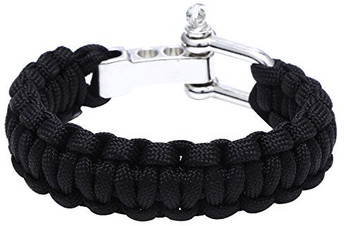 DonDon Herren Survival Outdoor Nylon Armband geflochten mit Schäkel Verschluss - schwarz