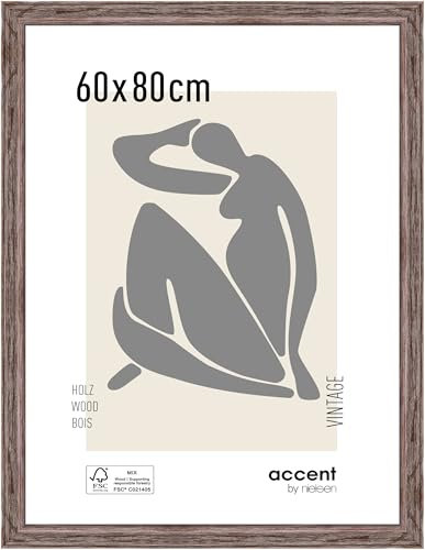 accent by nielsen Bilderrahmen, 60 x 80 cm, Holz, Braun, Posterrahmen zum Aufhängen im Hoch- & Querformat, Echtglas, Vintage