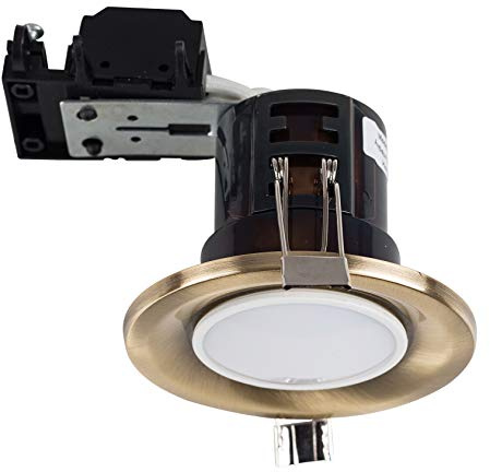 MiniSun | Modern Fire Rated Antique Brass GU10 Recessed Ceiling Downlight/Spotlight | Ceiling Spots, Home Décor & Improvement Essential | Includes 5W LED Bulb [6500K Cool White] | Mains Wired