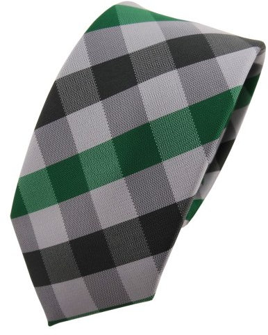 TigerTie Schmale Krawatte in grün smaragdgrün silber grau anthrazit kariert - Tie Binder