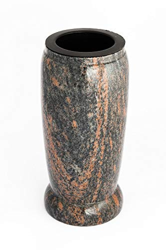 Afterglow Vase funéraire élégant en granit véritable Gneiss Barap Halmstad - Hauteur : 20 cm - Diamètre : 10 cm - Décoration funéraire - Résistant aux intempéries et au gel - Vase trapèze classique