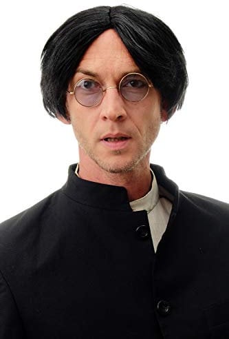 WIG ME UP - 90983-ZA103 Perücke Damen Herren Karneval Fasching Halloween Kurz Mittelscheitel Bob Schwarz glatt 20 cm