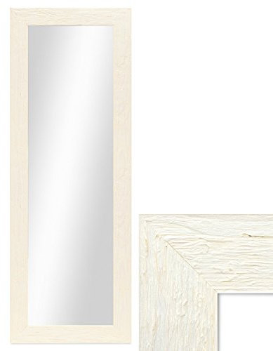 PHOTOLINI Wand-Spiegel 40x100 cm im Massivholz-Rahmen Strandhaus-Stil Breit Weiss Rustikal/Spiegelfläche 30x90 cm