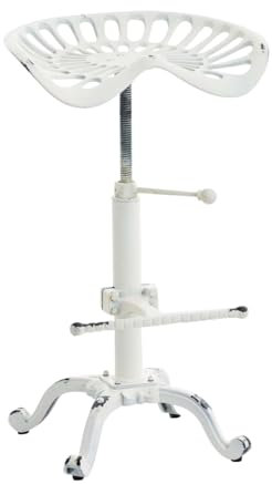 CLP Tabouret de Bar Industriel Butch I Siège en Fer Forgé Pieds en Métal I Chaise de Bar Ergonomique Hauteur Réglable, Couleur:Blanc Antique