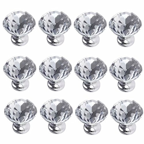 FBSHOP(TM) 12 Stück 30mm Transparent Möbelknöpfe Kristall - Schrankknöpfe Möbelknopf Griffe Türknauf Möbel Moebelknopf Moebelknoepfe Moebelgriffe Moebelknauf Griff Knopf Schrankgriff Diamant Deko