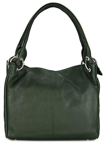 Belli italienische Leder Schultertasche Damentasche Handtasche Shopper Lilly in grün - 33x28x14 cm (B x H x T)