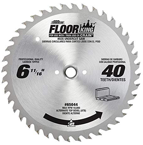 Floor King 65044 Comparable to Crain 836 6-11/16 D x 40 Teeth x 12.2mm Concave Bore x ATB Grind Designed for 835 Jamb/Undercut Saws Carbide Tipped Saw Blade