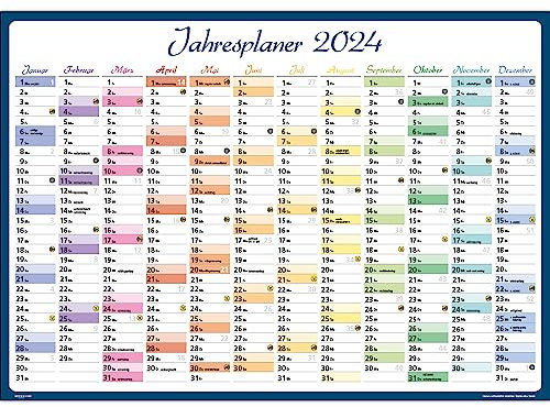 5x DIN A1 Jahresplaner Bunt Wandplaner Wandkalender 2024 gerollt Wandkalender 2024 / Wandplaner Poster Posterkalender Jahresplaner Kalender Jahresübersicht