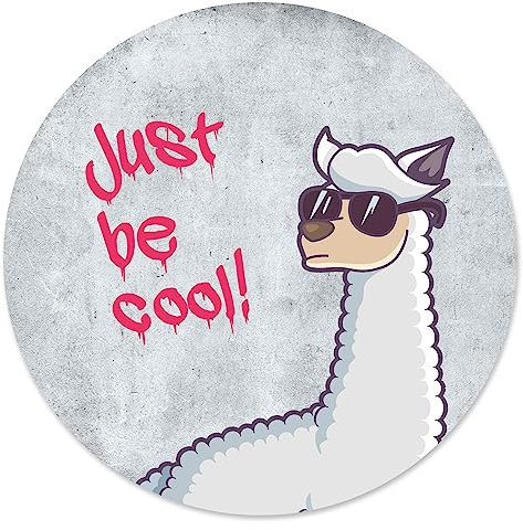 Mauspad Lama just be cool I Ø 22 cm rund I Mousepad rutschfest I Design Beton-Optik grau mit Spruch für Jungs I dv669
