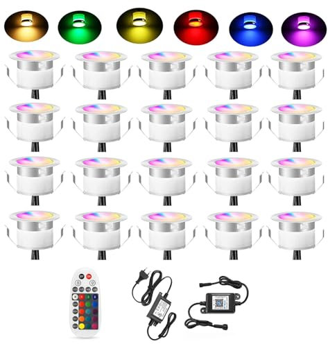 SUBOSI Lot de 20 Wifi Multicolore RGBWW(4 en 1) 0.6W Ø31mm Spot Encastrable Exterieur Dimmable Fonctionne Avec Alexa, Google Home,Spots LED Encastrable DC12V Etanche IP67