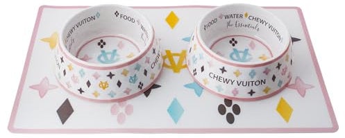 Haute Diggity Dog Bowls & Placemats Collection – Set of 2 Dishwasher Safe, Non-Skid Bowls and 1 Durable Non-Stick Placemat Crafted from Food Grade, BPA Free Materials with Chic, Fun, Parody Designs