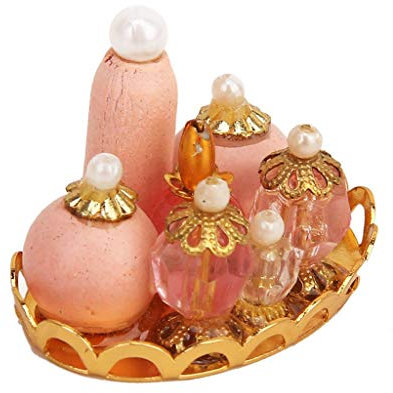 Inzopo 1/12 Dollhouse Miniature Perfume Bottles with Tray-Pink and Golden