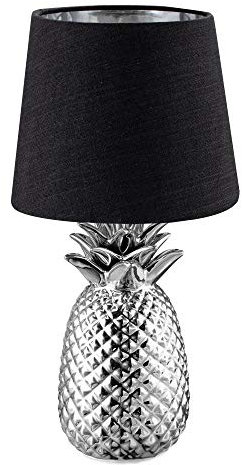 Navaris Tischlampe im Ananas Design - 35cm hoch - Deko Keramik Lampe für Nachttisch oder Beistelltisch - Dekolampe mit E14 Gewinde in Silber-Schwarz