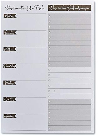 FEENSTAUB Essensplaner Block Einkaufsliste DIN A5 Papier zum Abreißen, Menüplanung Notizblock 50 Blatt, Essensplan, Meal Planner, Essen planer, Mahlzeiten Planer, Wochenplaner Einkaufsliste