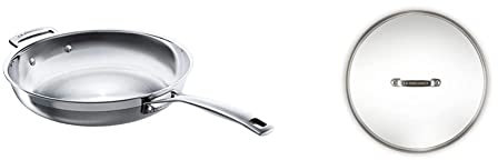 LE CREUSET 3-Ply Stainless Steel Uncoated Frying Pan, 28 x 6 cm, 96200228001100 Toughened Non-Stick Glass Lid, 28 cm, Transparent, 96200828000000