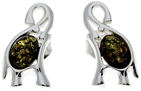 Silver Amber Jewellery UK - Ohrstecker aus echtem Bernstein und 925er Sterlingsilber - Glückselefant - GL176
