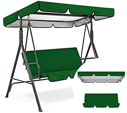 SJASD Hollywoodschaukel Ersatzdach and Sitzbezug für Gartenschaukel, Universal Hollywoodschaukel Abdeckung für die 3 Sitze Sitzflachenbezug Sonnendach Ersatzdach,Grün,249x185x18cm/98x73x7''
