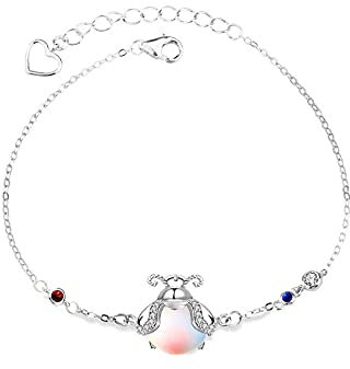Armband Silber 925 Damens925 Silber Freundschaftsarmbänder Glänzendes Glühwürmchen Bunte Mondstein Insekt Verstellbares Armband Modeschmuck Geschenk Für Frauen Mädchen Tochter