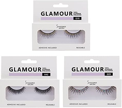 SINCERO SALON False Eyelashes, 3 Pairs Multipack I Glamour Eyelashes, 3D Reusable Fake Eyelashes I Brighter and Luxurious Makeup Look I Eye Lashes with Glue