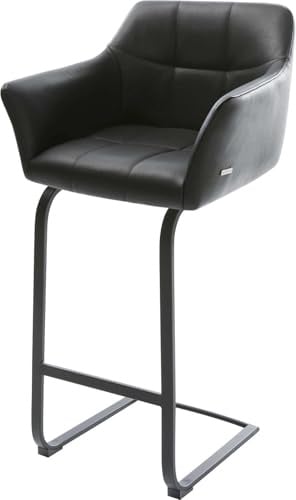 DELIFE Barstuhl Yulo-Flex Freischwinger flach Metall Echt-Leder Schwarz