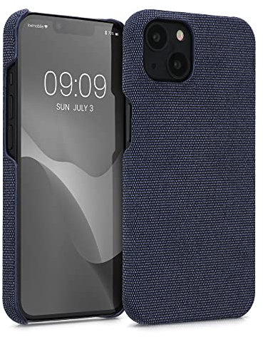 kwmobile Fabric Case Compatible with Apple iPhone 13 - Case Hard Protective Phone Cover with Material Texture - Dark Blue