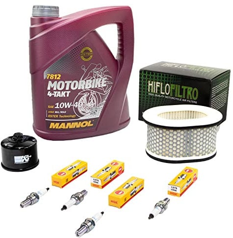 Wartungspaket Öl 4L + Luftfilter + Ölfilter + Zündkerzen für Yamaha FZS 600 FZS600 RJ02 Baujahr 1998-2003